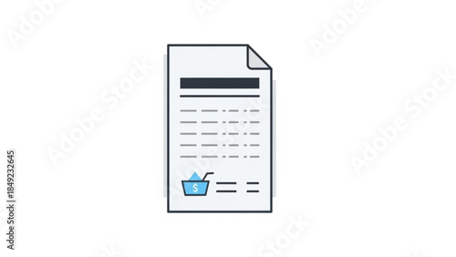 Receipt with Shopping Cart and Dollar Sign, Flat Design Vector Illustration Isolated on White