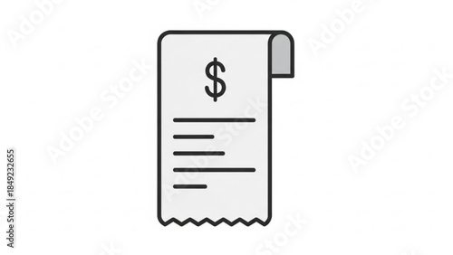 Receipt Icon with Dollar Sign Symbolizing Payment and Expense Isolated on White