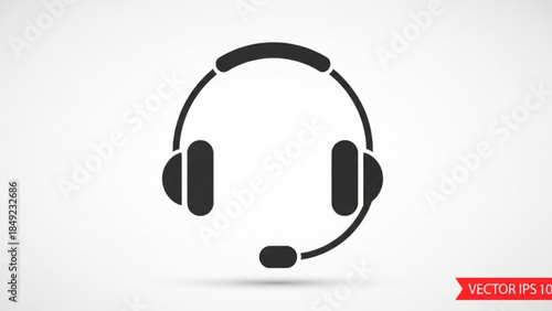 Black Headset Icon with Microphone Isolated on White Vector