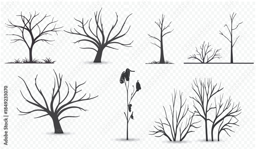 Naklejka premium set of trees in lines in minimalist CAD
