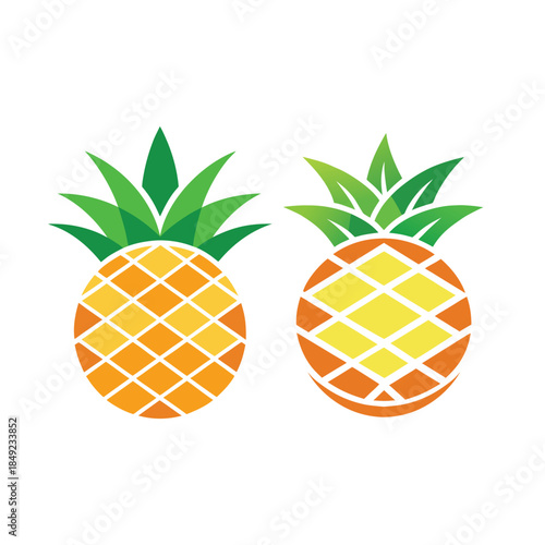 Two vibrant pineapple icons in a flat design style illustrating different patterns