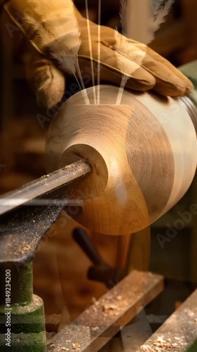 Wallpaper Mural Woodworker shaping a wooden bowl with lathe against workshop background   Torontodigital.ca