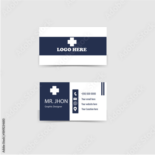 Modern Blue and White Minimalist Business Card Template for Graphic Designers with Clean Icon Layout