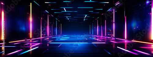 abstract background with neon light squares and empty space for text