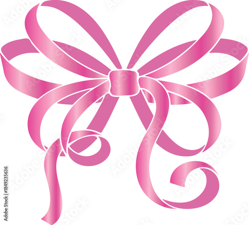 icon of a pink ragged bow made of thin ribbons, for holiday designs, invitations, flyers or decorative frames