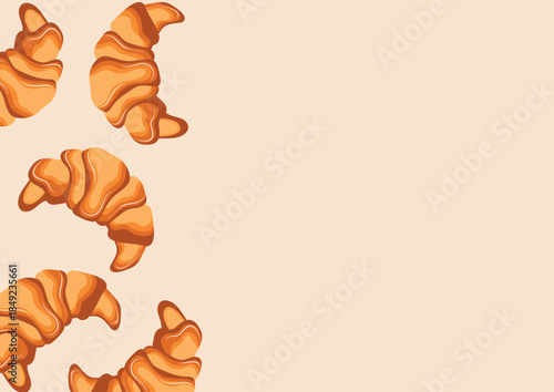 poster with baked croissants with soft volume and smooth shapes, for menus and various food designs	