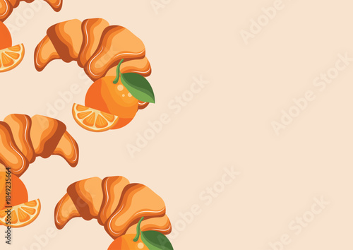 poster with a set of icons of pastries and fruits, namely a croissant with an orange next to it, for menus and various food designs	