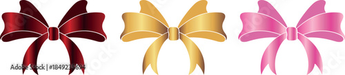 set of bows with different gradients made of wide ribbons, for holiday designs, invitations, flyers or decorative frames