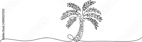 One continuous line drawing of Date Palm tree vector illustration. one line Art icon drawing