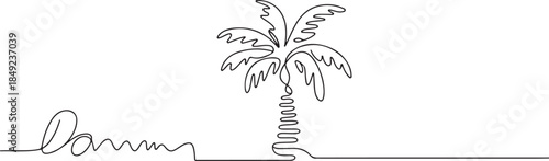 One continuous line drawing of Date Palm tree vector illustration. one line Art icon drawing