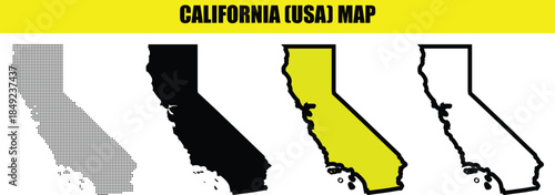 California USA map outline and colored versions