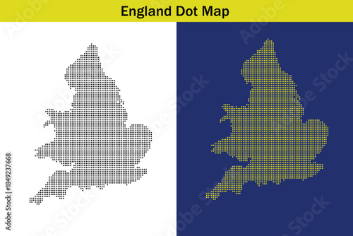 England dot map illustration with two colored backgrounds
