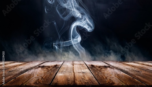 Wooden plank surface with smoke and haze