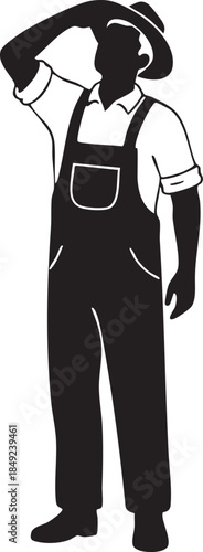 Farmer Shielding Eyes Looking at Sky Checking Weather Silhouettes isolated on white background