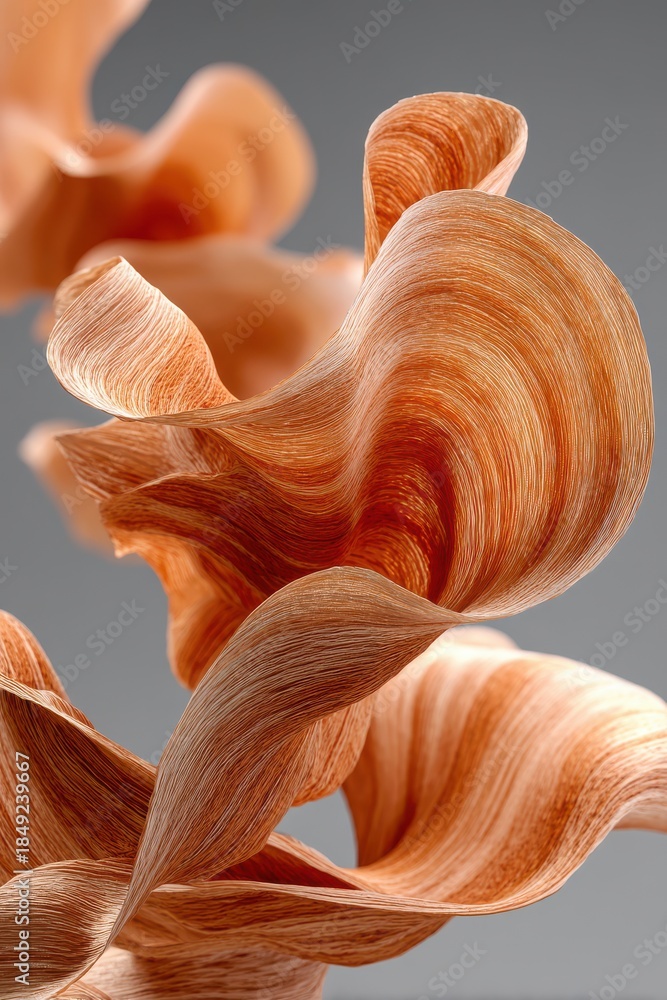 Fototapeta premium Abstract orange wave sculpture in motion, a detailed 3d rendering with flowing curves