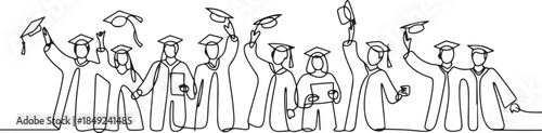 One continuous line drawing of Graduation activities are carried out by students wearing a toga as symbol of graduation vector illustration. one line Art icon drawing