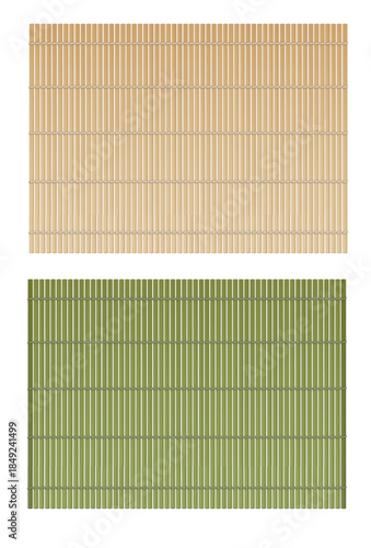 Bamboo sushi mat for table. Food preparation tool. Asian traditional cooking. Flexible roller for making maki. Bamboo strips pattern, wooden texture. Vector
