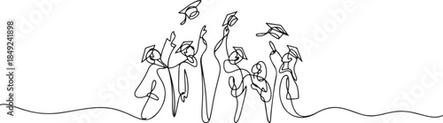 One continuous line drawing of Graduation activities are carried out by students wearing a toga as symbol of graduation vector illustration. one line Art icon drawing