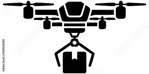 Autonomous Delivery Drone Logistics Vector Silhouette