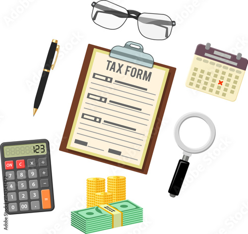 Tax calculation, payment, accounting, paperwork concept