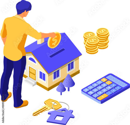 Sale Purchase Rent Mortgage House Isometric