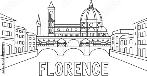 florence cityscape line art famous cathedral and ponte vecchio bridge vector illustration transparent