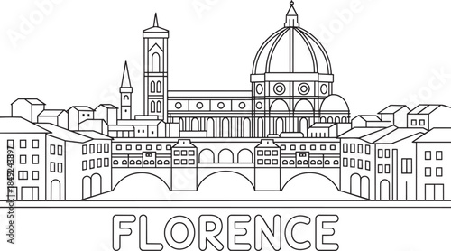 florence cityscape skyline outline famous cathedral and bridge vector illustration transparent background