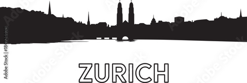 Zurich switzerland city skyline with famous buildings vector silhouette, travel background