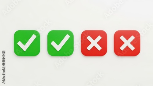 Check and cross icons set isolated on white background