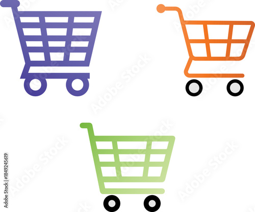 Modern gradient shopping cart icons for online shopping and business
