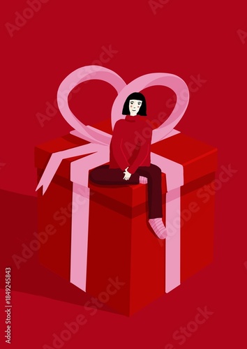 Girl on a Christmas gift box