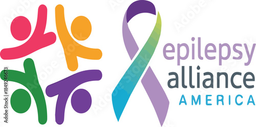 Epilepsy Alliance America logo with colorful figures and ribbon epilepsy awareness logo