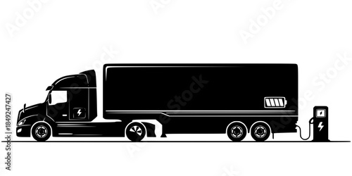 Electric Semi Truck Charging Green Logistics Silhouette