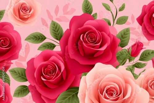 Red and pink roses floral seamless pattern background