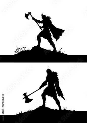 Viking Warrior Silhouettes with Battle Axes