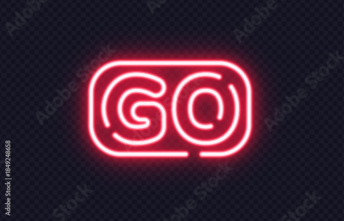 Glowing neon sign with the word GO in a rounded frame, designed in a modern, energetic style.