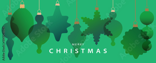 Christmas card with hanging ball decoration.