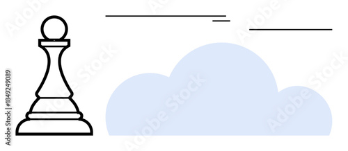 Chess pawn beside cloud under minimal lines, symbolizing foresight, progress, strategy, and creativity. Ideal for innovation, leadership, planning, technology decision-making digital