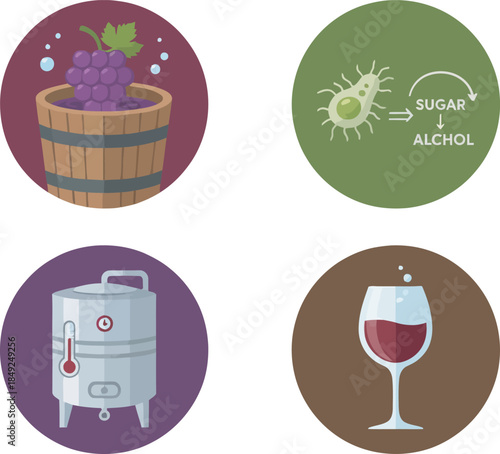 Wine Making Process Stages Illustration.