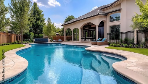 Wallpaper Mural Luxury home with a stunning freeform swimming pool,  patio, and  landscaped backyard, perfect for relaxation Torontodigital.ca