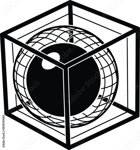 Geometric globe in cube isolated on white background, Vector