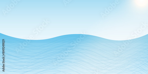Layered blue ocean waves with various color gradient effects. Ideal for beach design templates. Water art background.