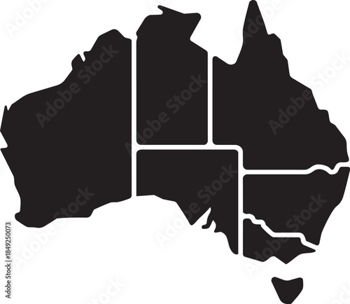 Australia map divided into states and territories on a transparent background