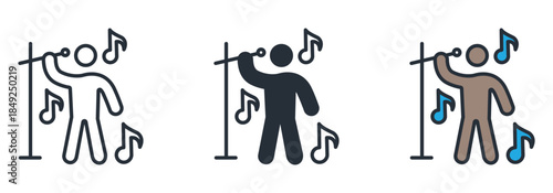 Person singing with microphone and musical notes icon, symbolizing karaoke or vocal performance