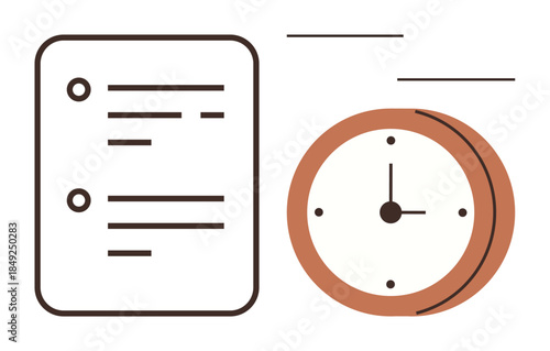 Document with tasks listed beside a clock symbolizing time tracking, scheduling, and deadlines. Ideal for productivity, organization, planning, efficiency, task management, work-life balance simple