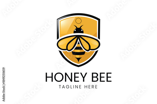 Honey Bee Shield Natural Pollen Organic Sweetness and Nature Logo Vector logo template