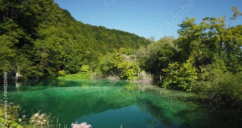 4K left to right panning motion of waterfall in Plitvice Lakes, oldest and largest national parks in Croatia,  1979, Plitvice Lakes added to UNESCO World Heritage list,Lika-Senj County, Croatia,Europe
