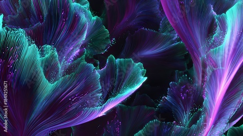 Abstract Colorful Neon Purple Cyan Waves - Modern Digital Art Fluid Motion Design Background