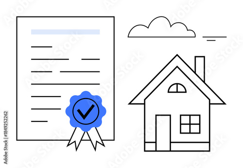 Property ownership concept. Visual ation of property ownership with legal document, certificate, and house symbol. Property ownership for real estate, contracts, agreements, legal transactions