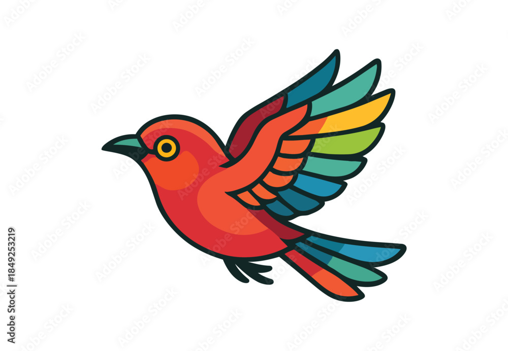Fototapeta premium Colorful cartoon bird in flight